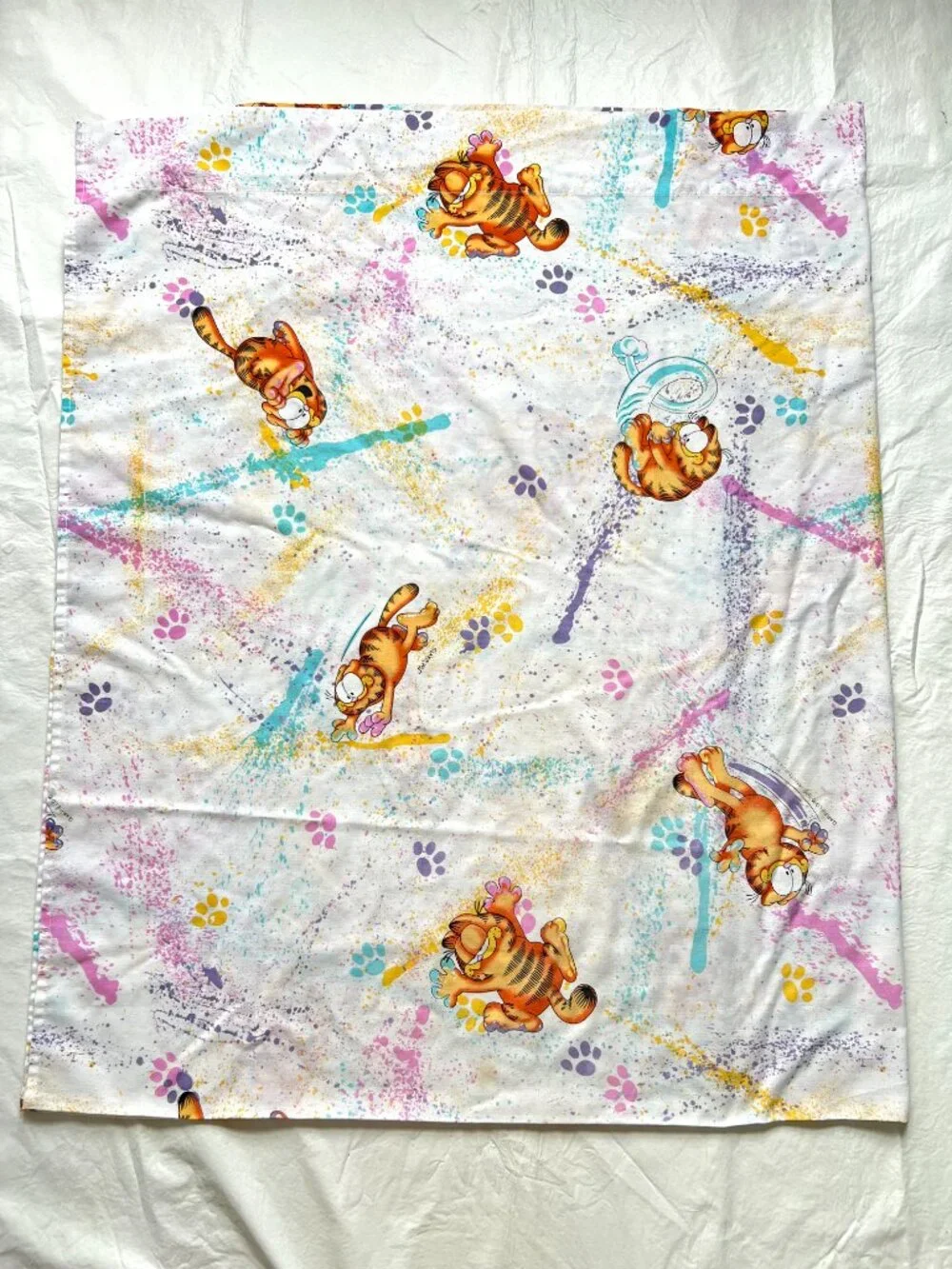 Vintage Garfield flat sheet splatter paint colorful full size 78x97